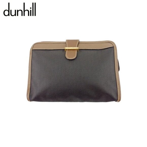 dunhill clutch bag herringbone gray gray PVC x leather Authentic Used
